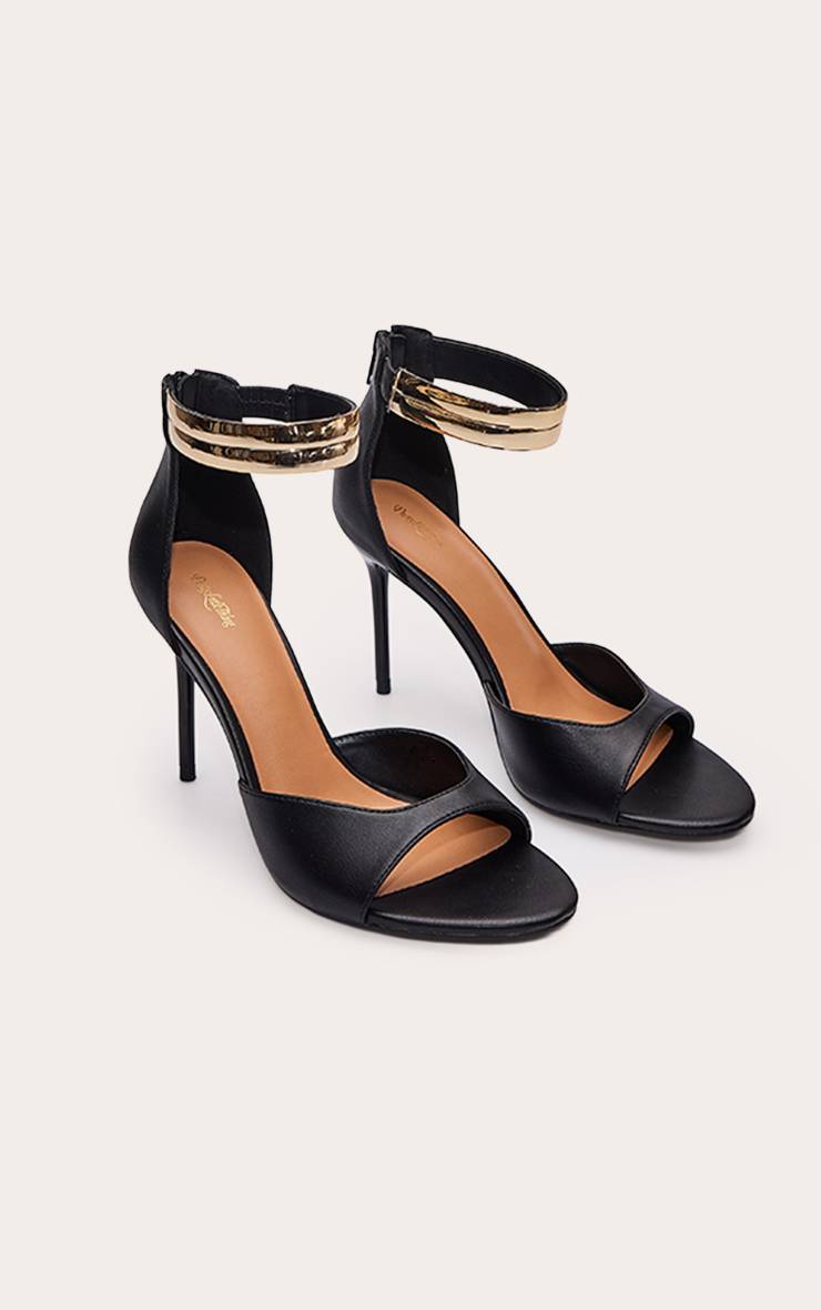 Noir Sandales À Talons En Synthétiquecuir Doré Avec Bride De Cheville