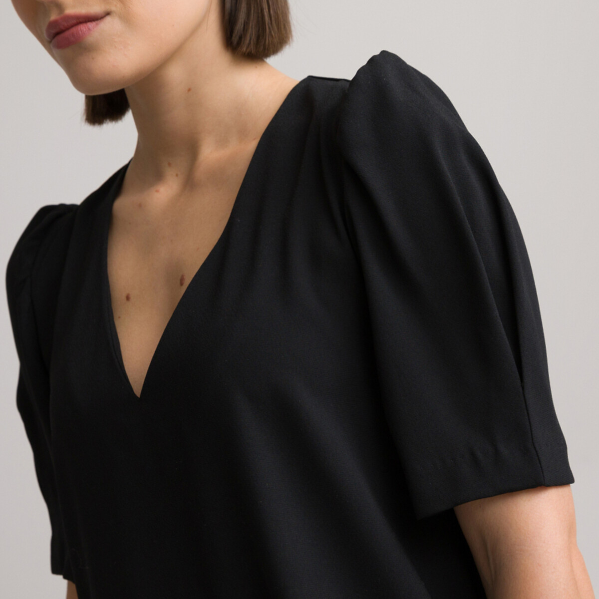 COLEÇÃO LA REDOUTE<br>Vestido curto, decote em V, mangas curtas