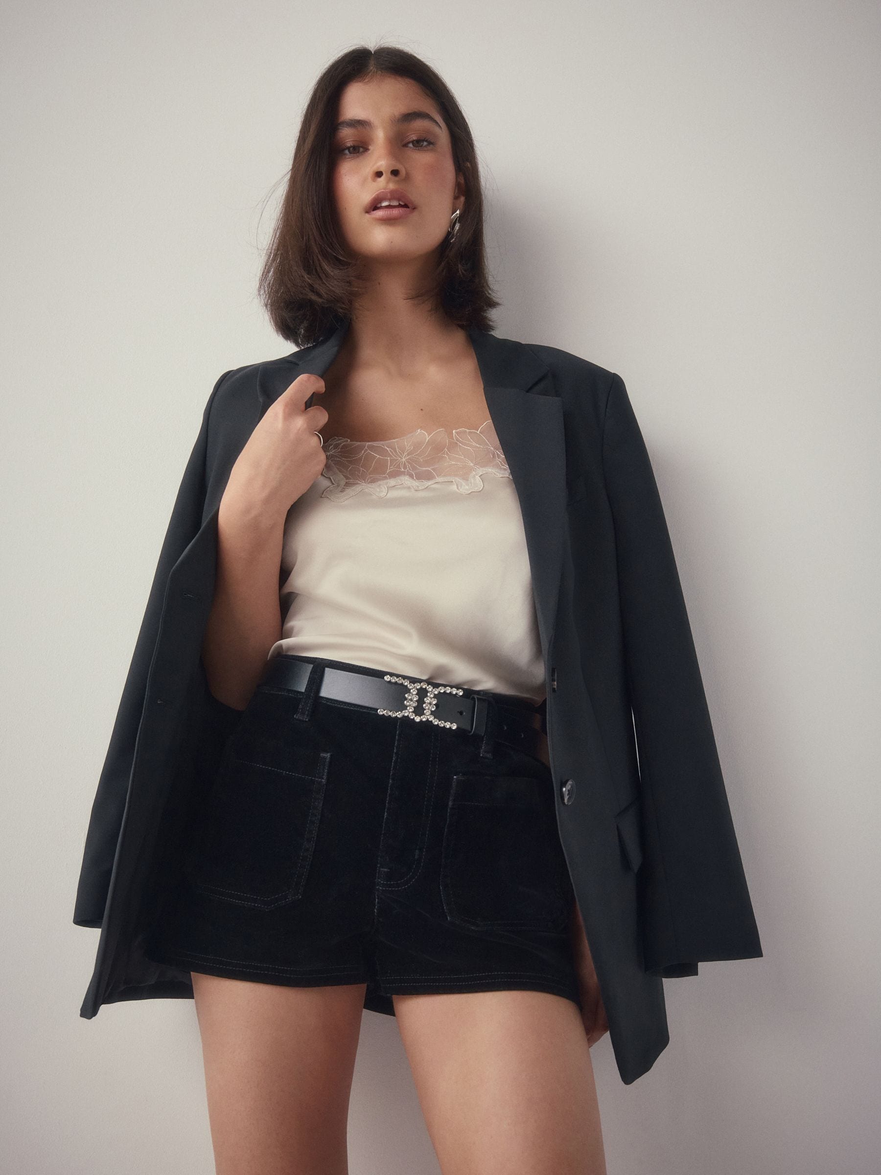 Zwart - Diamante Statement Buckle Regular Leather Belt
