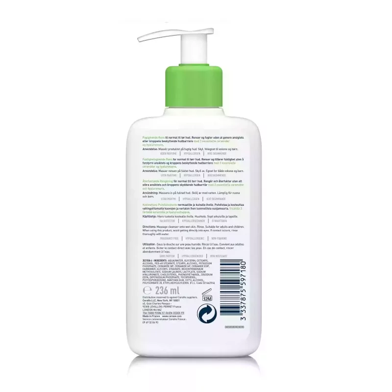 Crème Lavante Hydratante Visage et Corps pour les Peaux Sèches à Très Sèches - 236ml