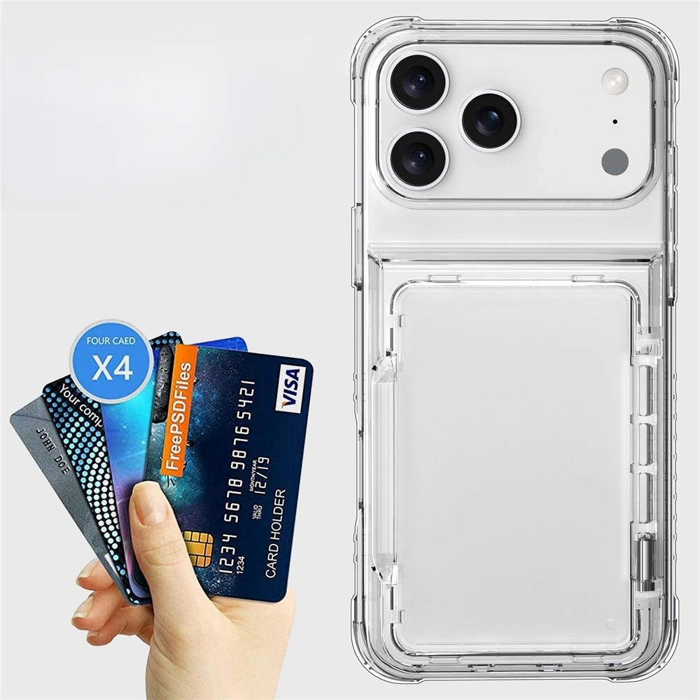 iPhone 17 Pro Max Gummi Case Schutzhülle Air Cushion Fallschutz mit Kartenfach   Kickstand - Transparent