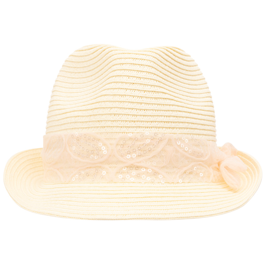 Chapeau trilby en paille avec galon à sequins pour fille