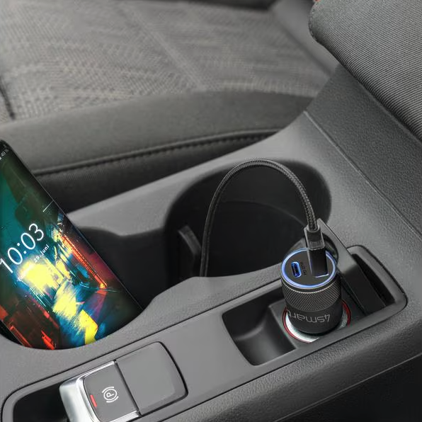 (27W) USB C / USB A Rapid  Auto KFZ Ladegerät Zigarettenanzünder mit QC 3.0 / PD (4S464448) - Schwarz