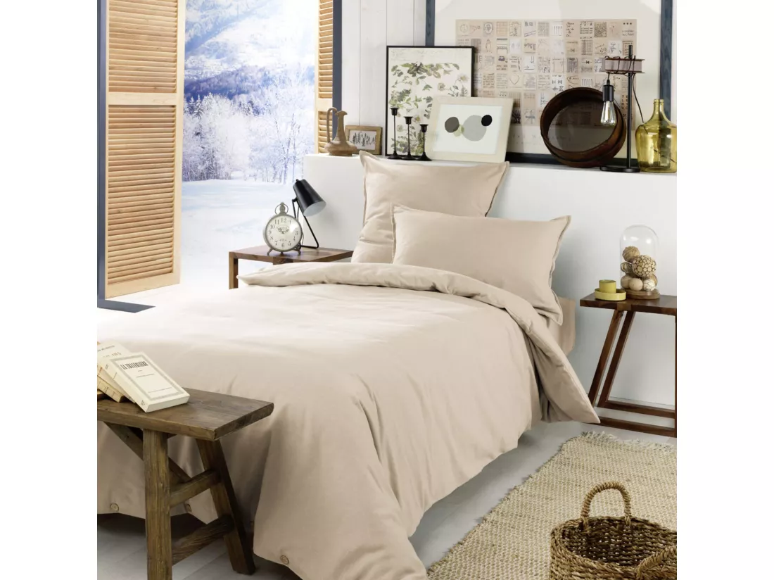 Parure de lit flanelle beige 260x240 cm