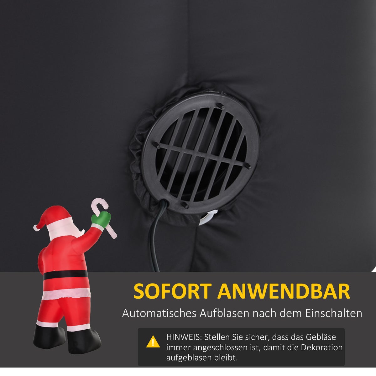 HOMCOM Opblaasbare Kerstman met zuurstok, 250 cm LED met blower, 140 x 85 x 250 cm, Polyester, Wit+Rood+Groen