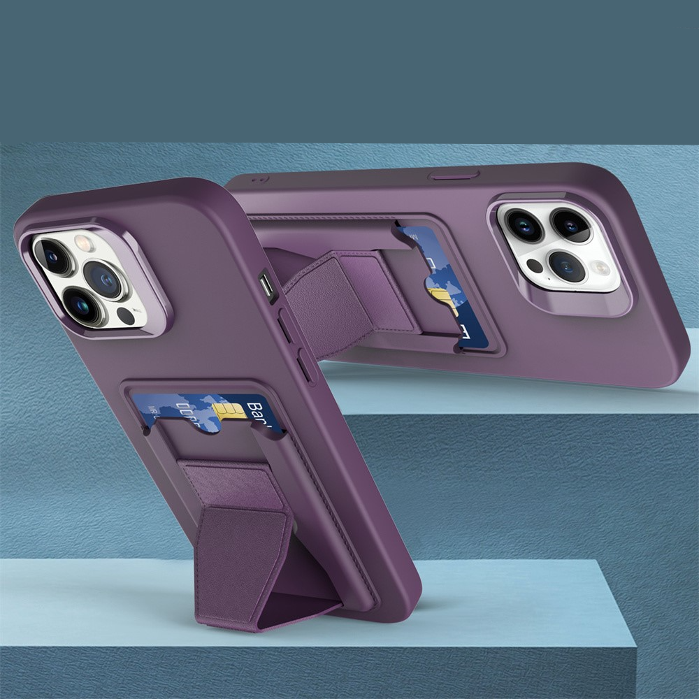 iPhone 15 Pro Gummi Hülle mit Kartenfach   Kickstand Aufsteller - Violett