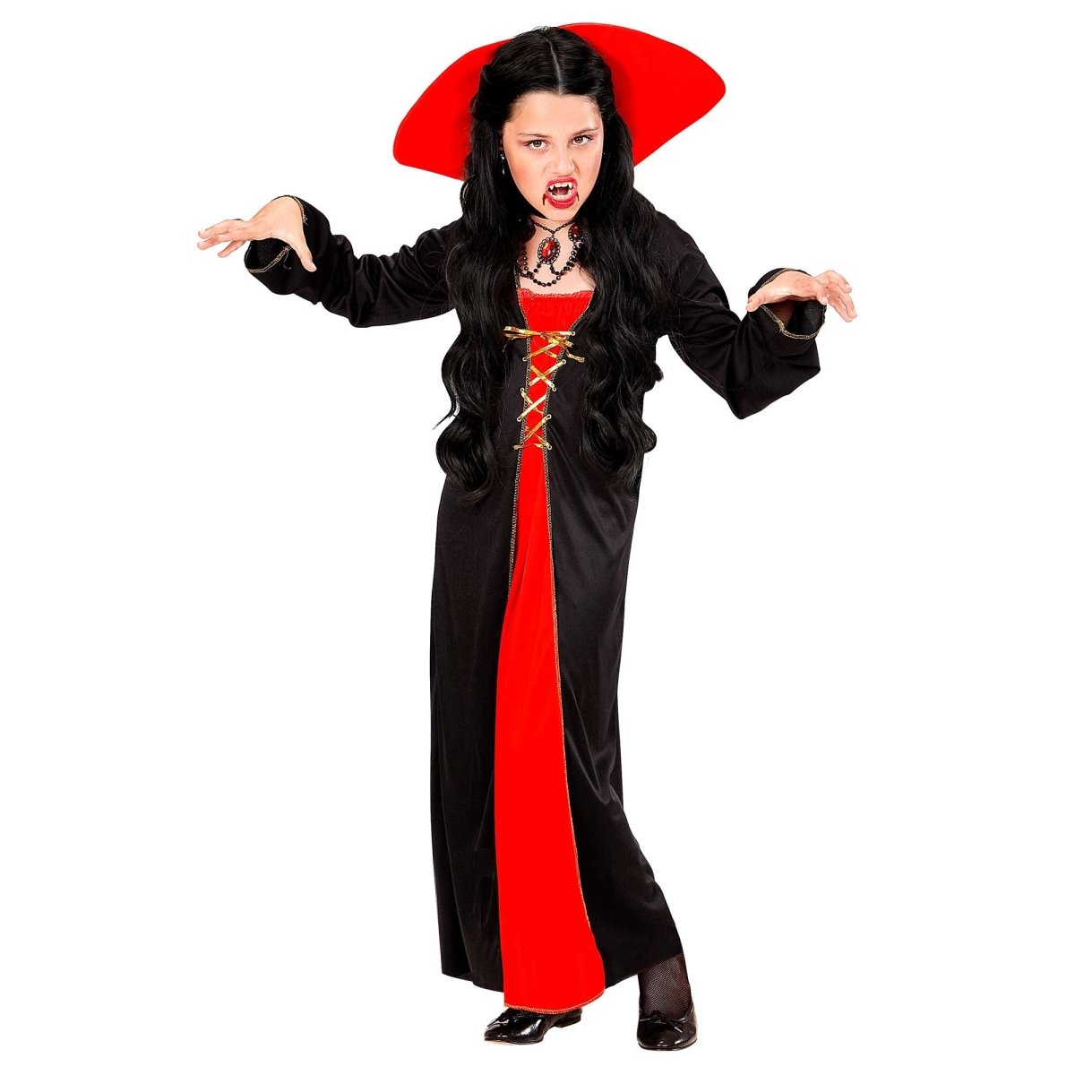 Halloween Jurk Rood Zwart Meisje Vampier 2 delig