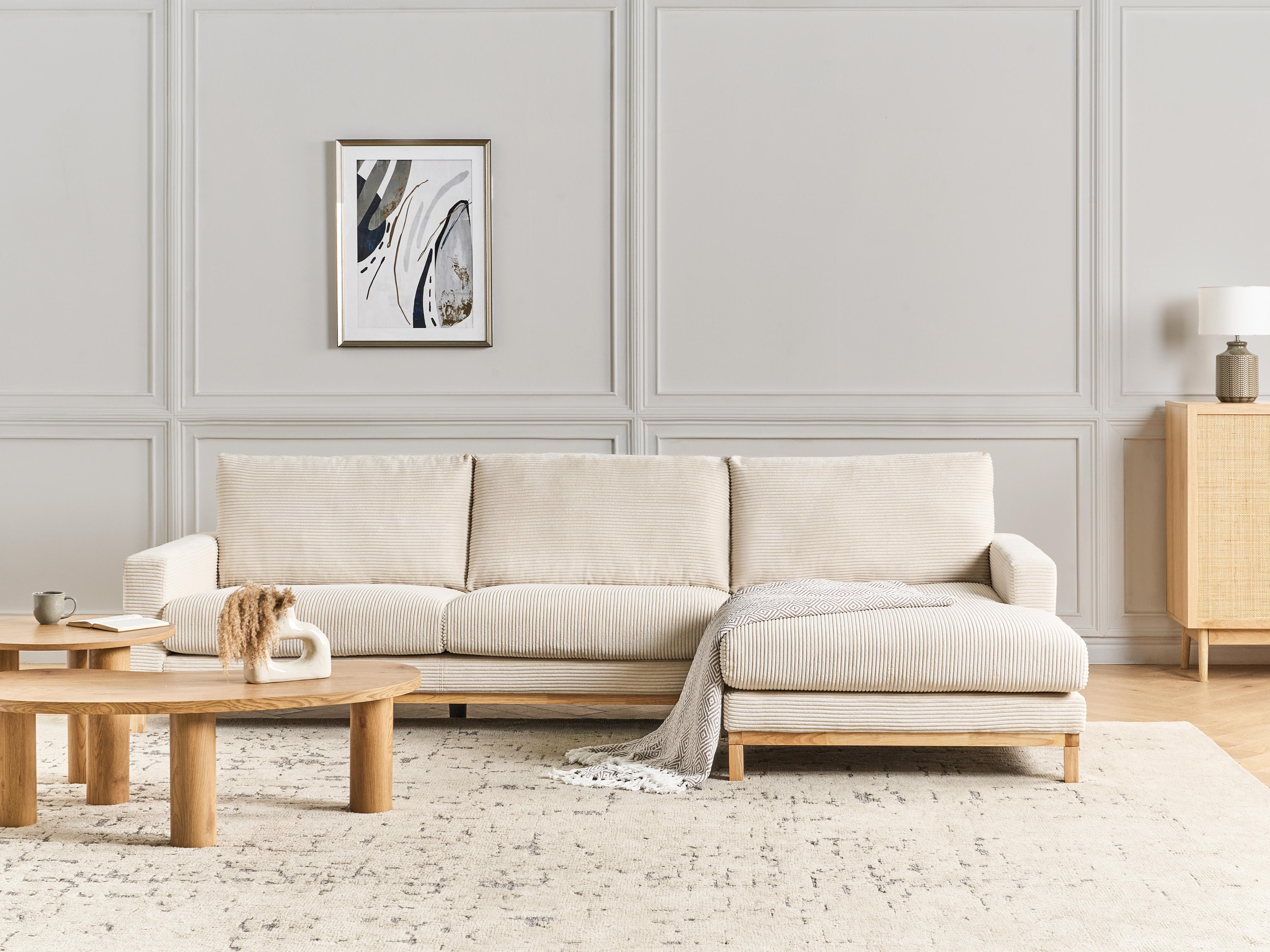 Hoekbank 4-zits SIGGARD Corduroy Lichtbeige linkszijdig