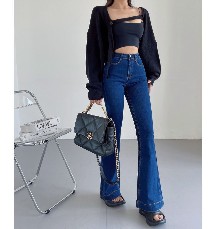 LIVIE - High Waist Washed Flared Jeans
