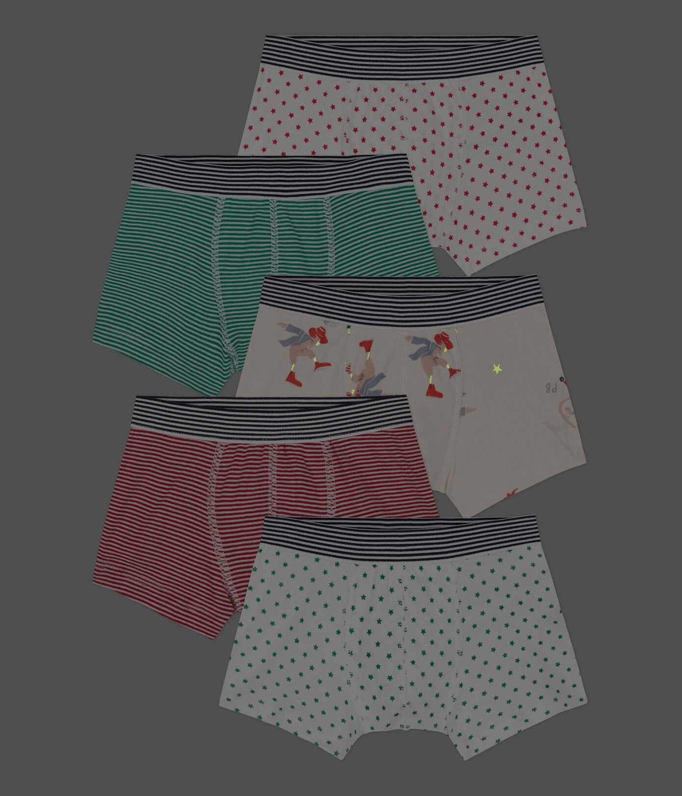 Lot de 5 boxers petit garçon en coton dont un phosphorescent