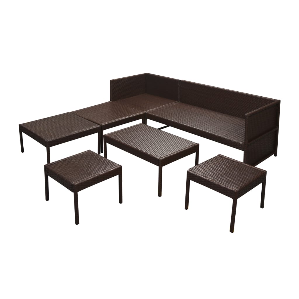 Salon de jardin meuble d'extérieur ensemble de mobilier 6 pièces avec coussins résine tressée marron