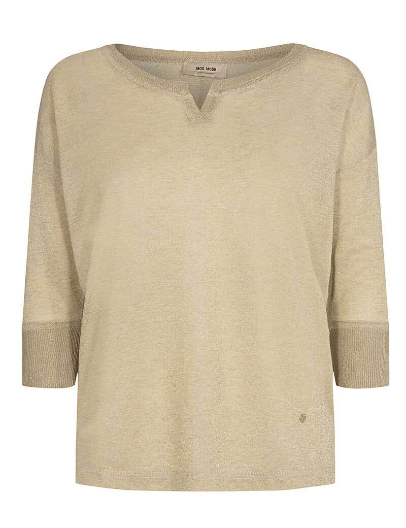 MOS MOSH TOP FEMME KIARA MANCHES MAILLE LUREX 3/4 DORÉ