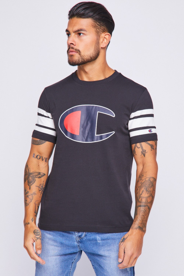 T-shirt Champion noir à bandes blanches