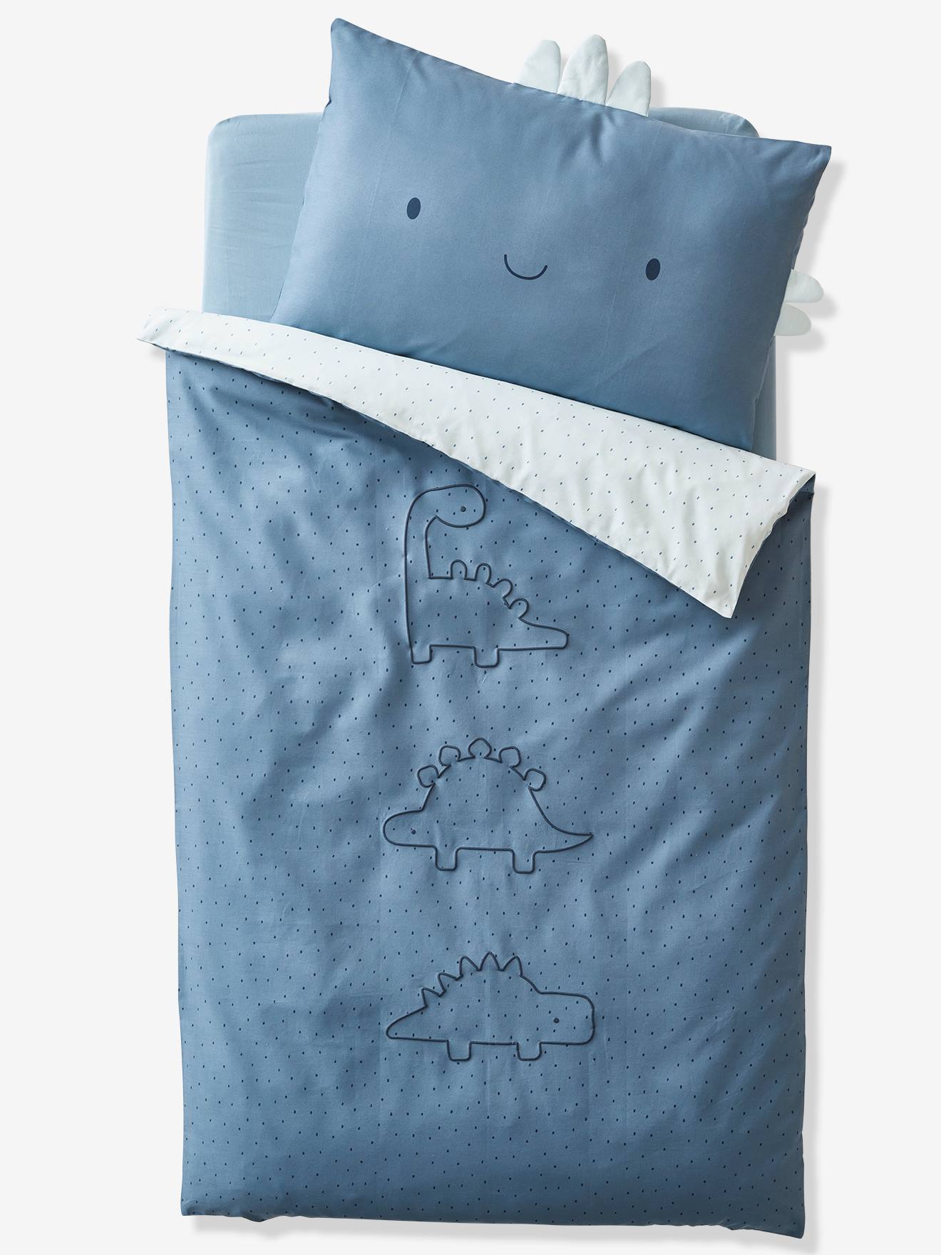 Capa de edredom reversível para bebê, estampa de dinossauro pequeno, tamanho médio, azul.