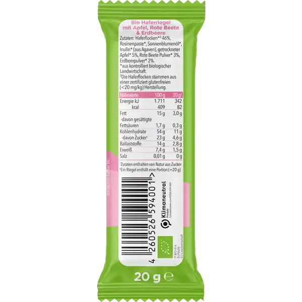 Bio Haferriegel Apfel, Rote Beete & Erdbeere
