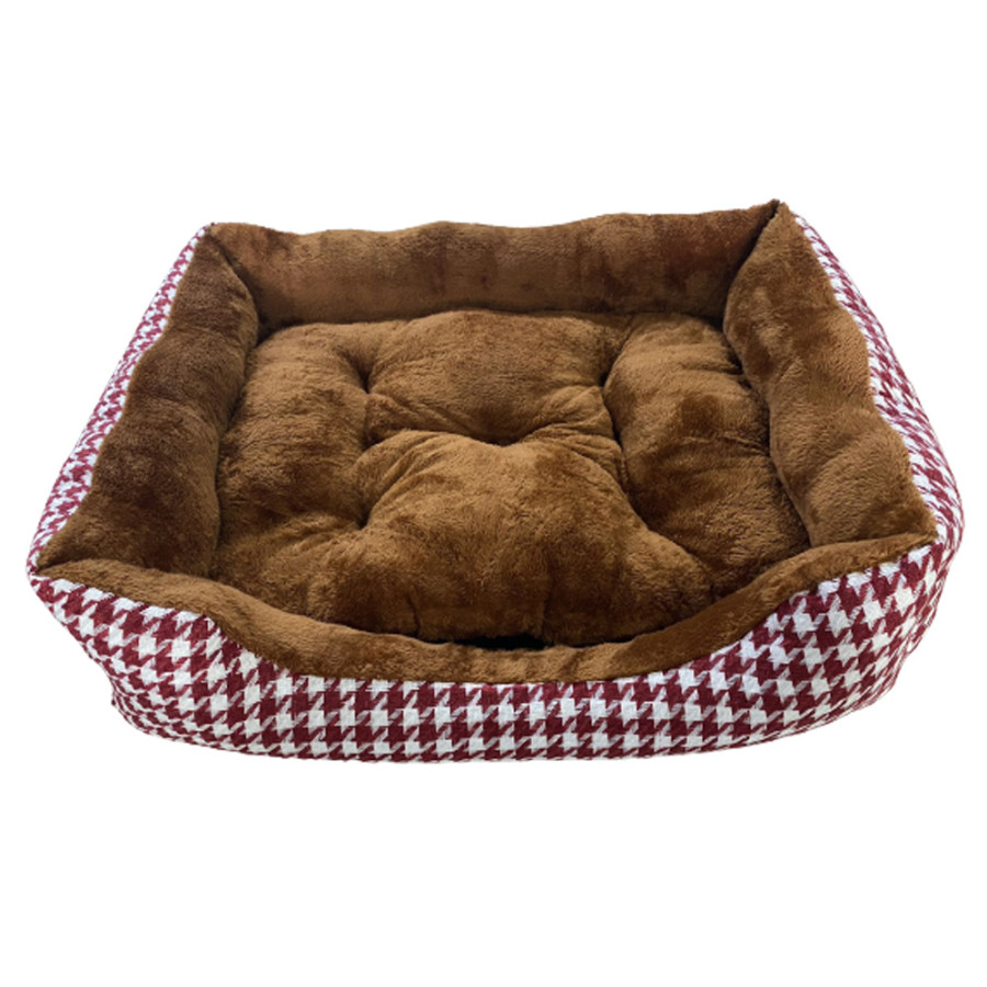 Cama elegante para cães e gatos. Estampa xadrez vermelha. 60 x 45 cm