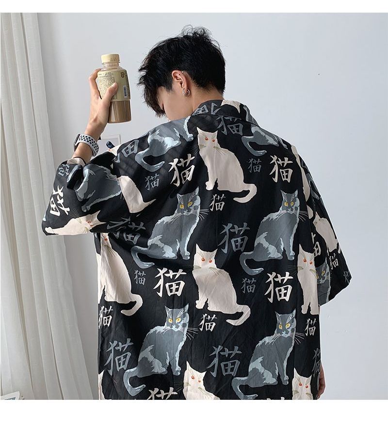 Nightbell - Shirt met kattenprint en elleboogmouwen