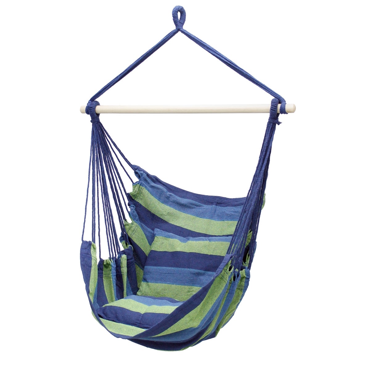 ECD Germany Hangstoel met 2 kussens - Katoen - Hardhouten dwarsbalk - Draagvermogen tot 120 kg - Blauw/Groen - Binnen/Buiten - Hangstoel, Hangstoel, Hangschommel, Hangmat, Hangmand, Schommelstoelzitting