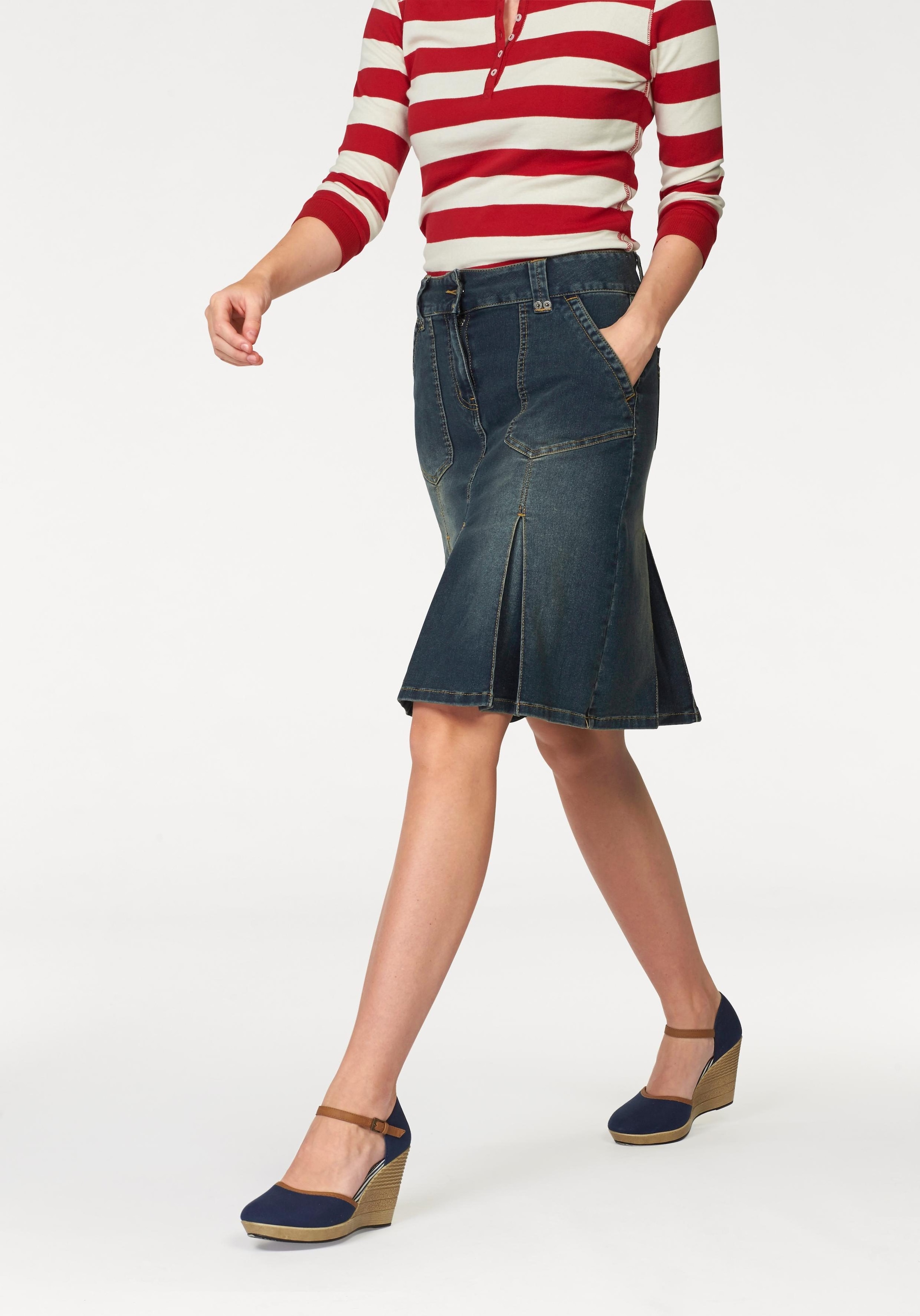 Aniston CASUAL Jeansrock , mit eingelegten Falten
