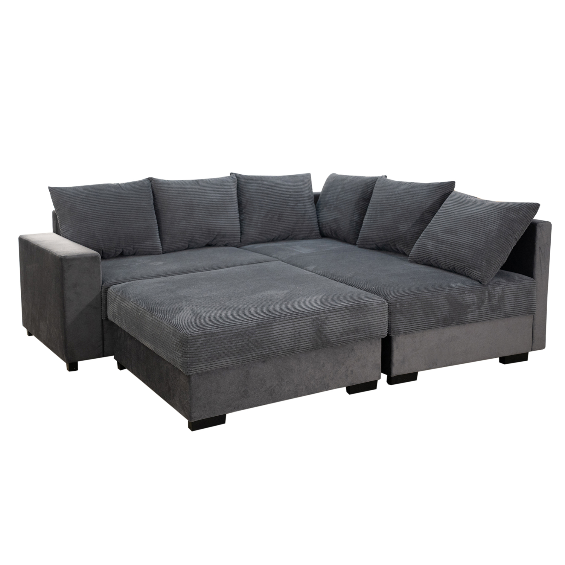 Ecksofa - grau - Cord - Ottomane rechts