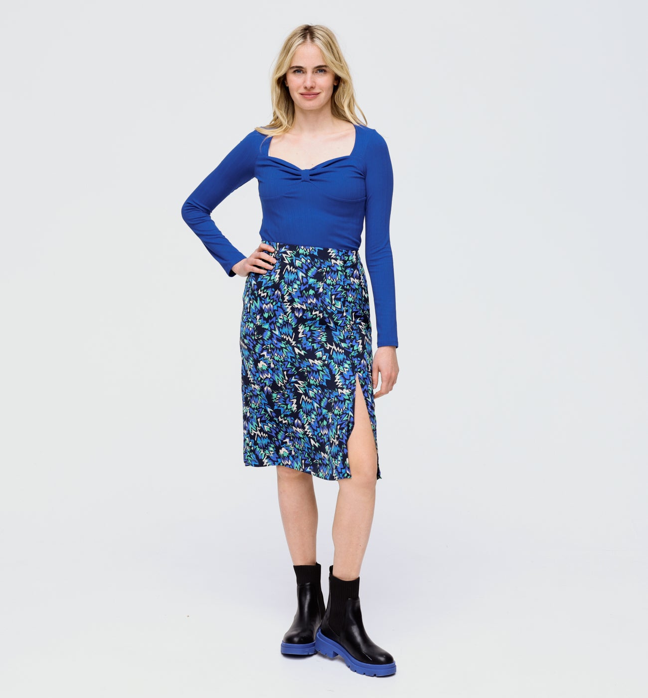 T-shirt décolleté femme - Bleu