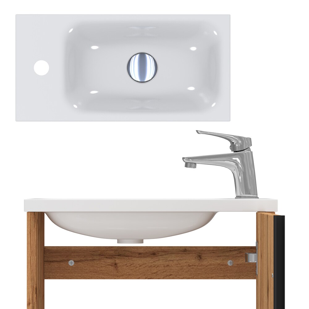 Vicco Waschbecken mit Unterschrank Kleo, 50 cm, Waschtisch mit Tür, Eiche Wandmontage