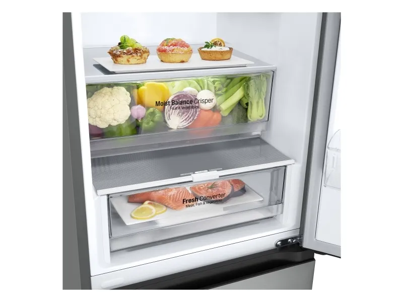 LG GBV3200DPY - Køleskab/fryser - bund-fryser - bredde: 59.5 cm - dybde: 68.2 cm - højde: 203 cm - 387 liter - Klasse D - prime-sølv