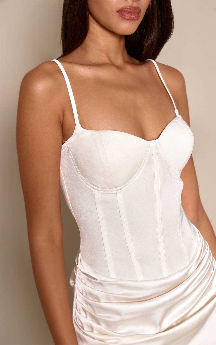 Crème Mini Robe Jupe Satinée À Détail Bustier Tissé