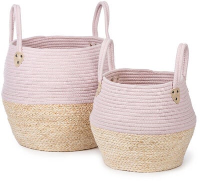 KidsDepot Kori Oppbevaringskurv 2-pack, Pink/Natural