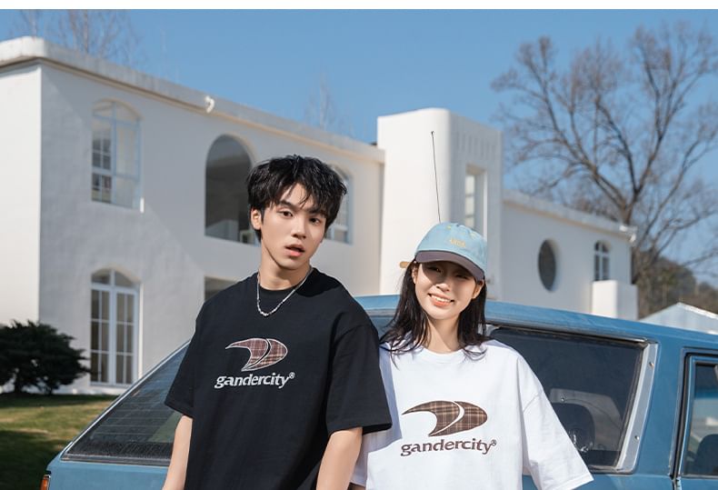 Really Point - Koppel bijpassende korte mouwen ronde hals drop shoulder letter geborduurd oversized T-shirt