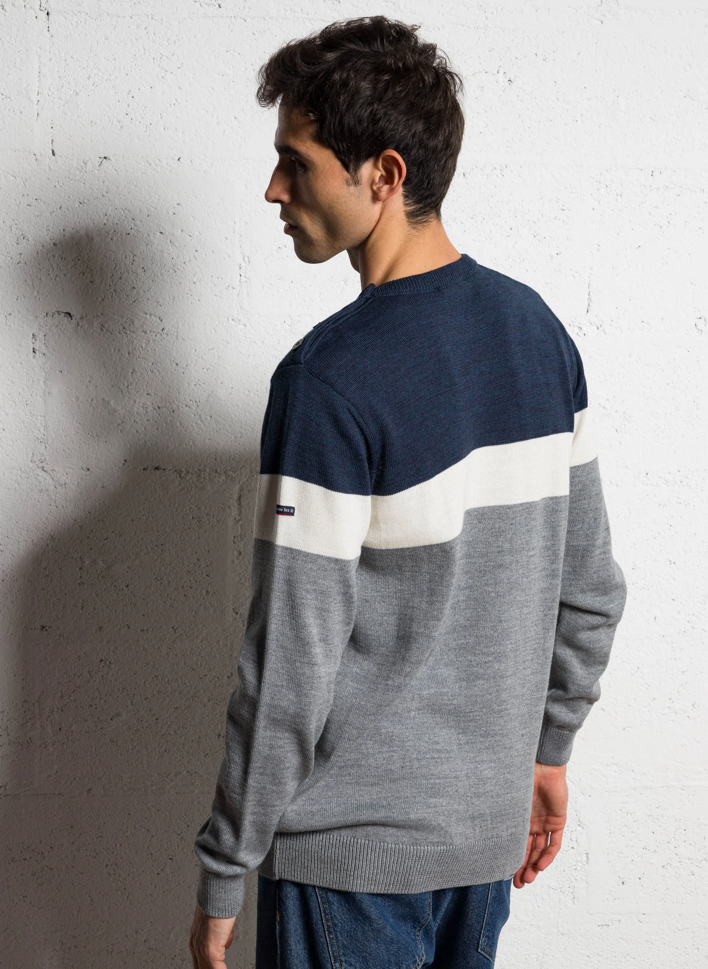 Pull col rond regular boutonné en laine mélangée | Multicolore