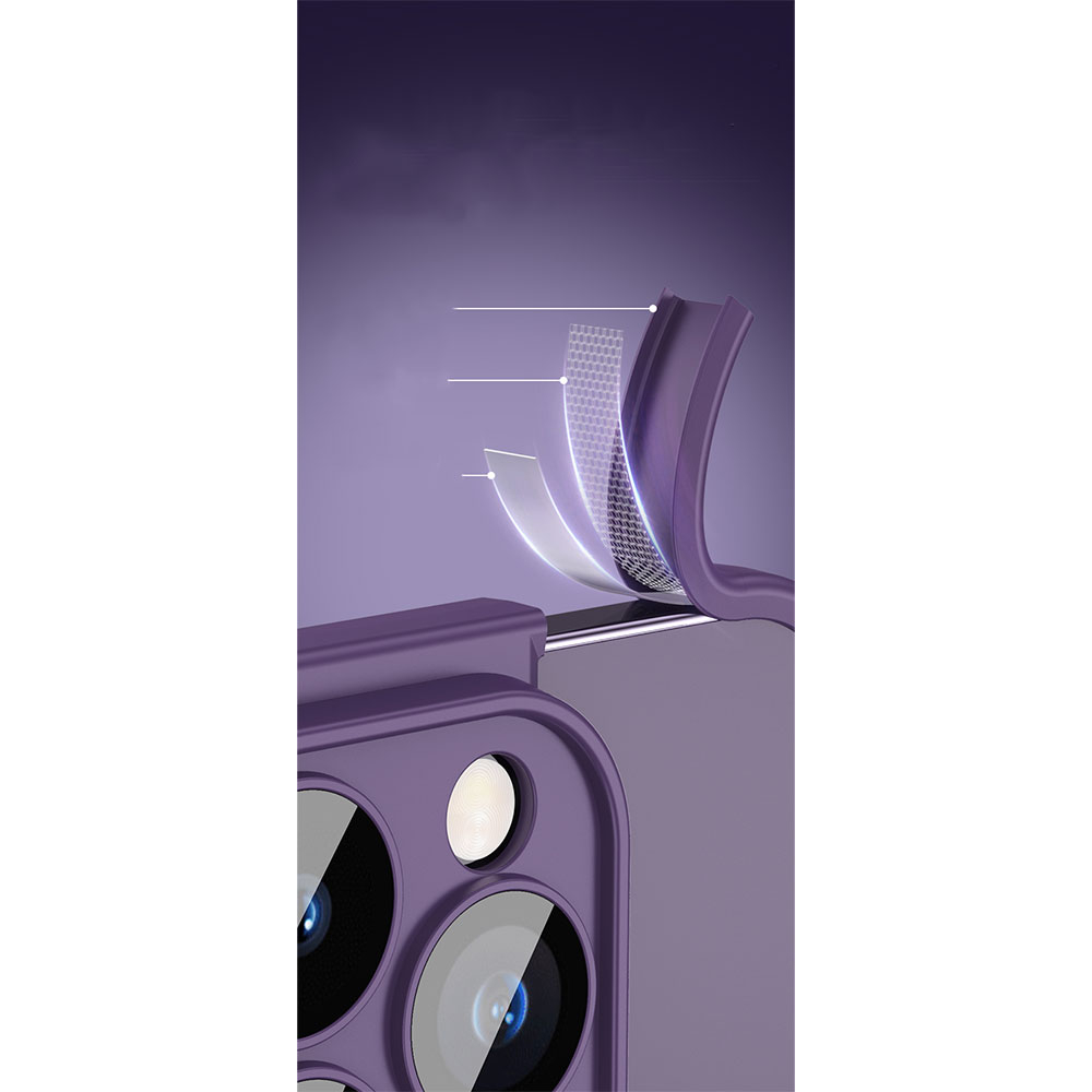 (2-tlg.) iPhone 14 Pro Gummi Slim Case Hülle Kameraglasschutz mit Rahmenlosen Bumper (Selbstklebend) - Lila