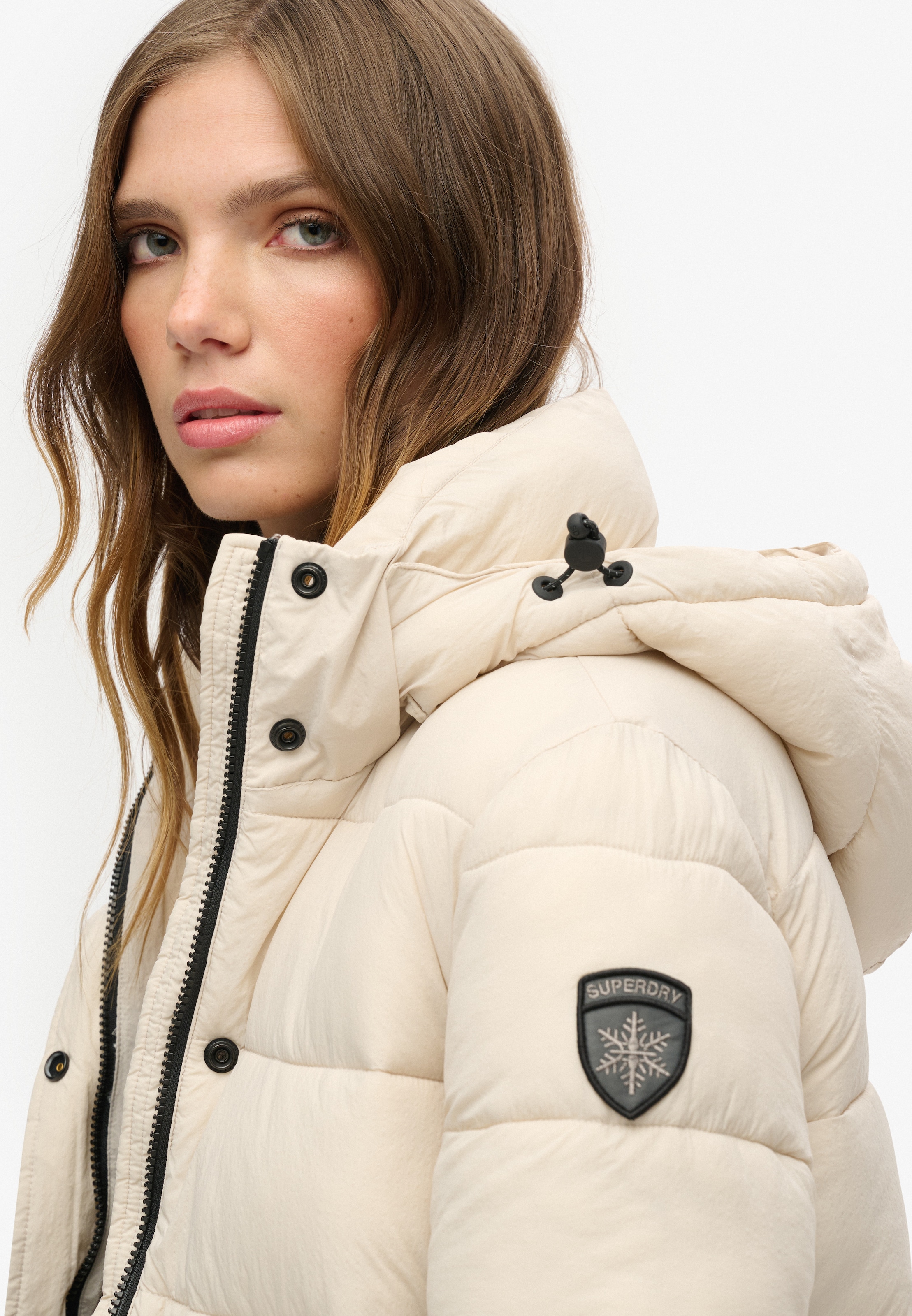 Superdry Steppjacke »FAUX FUR SHORT HOOD PUFFER« mit Kapuze