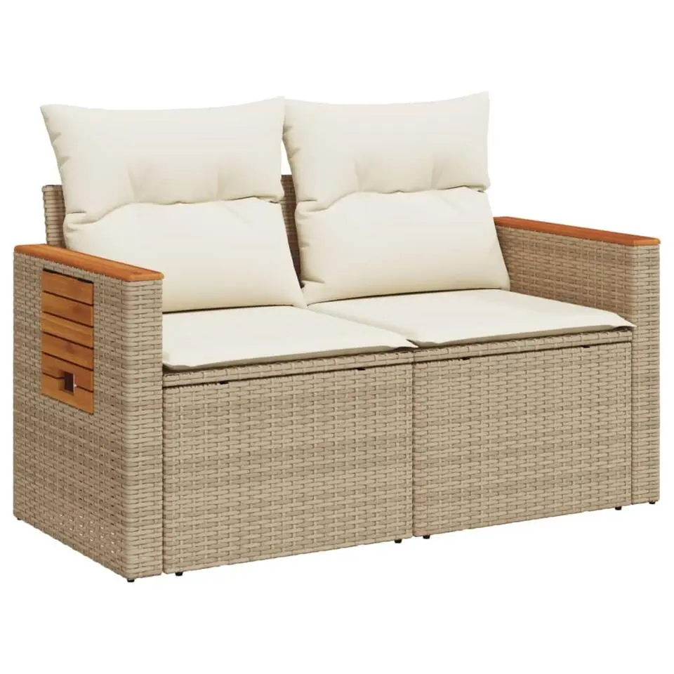 vidaXL - Tuinbank 2-zits - Beige - Poly rattan - Met kussens