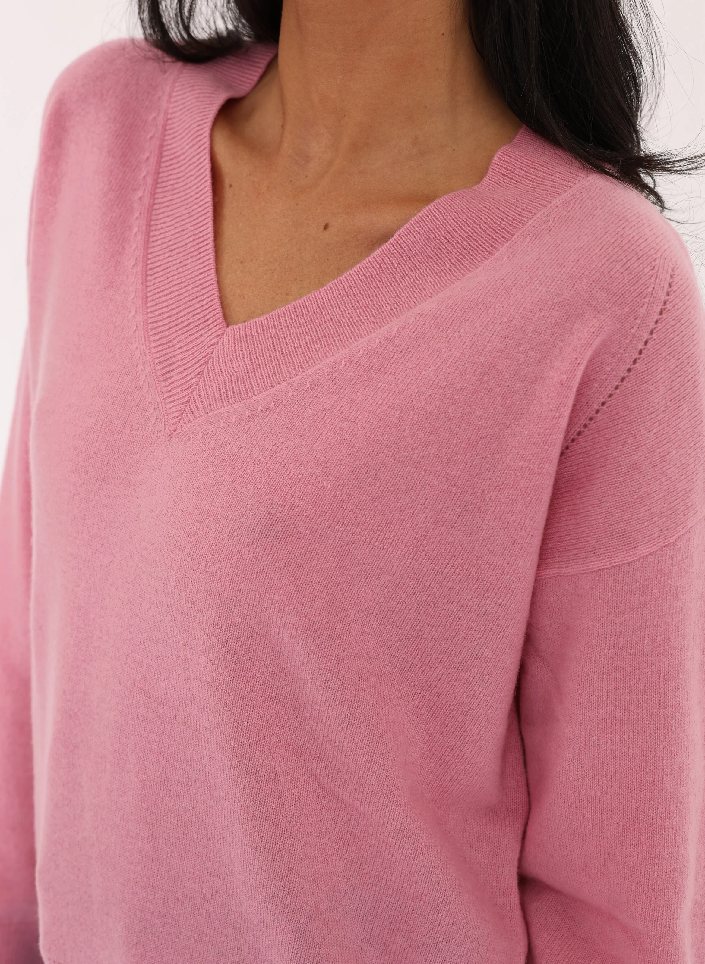 ANITA - Pull ample col V en laine et cachemire | Rose