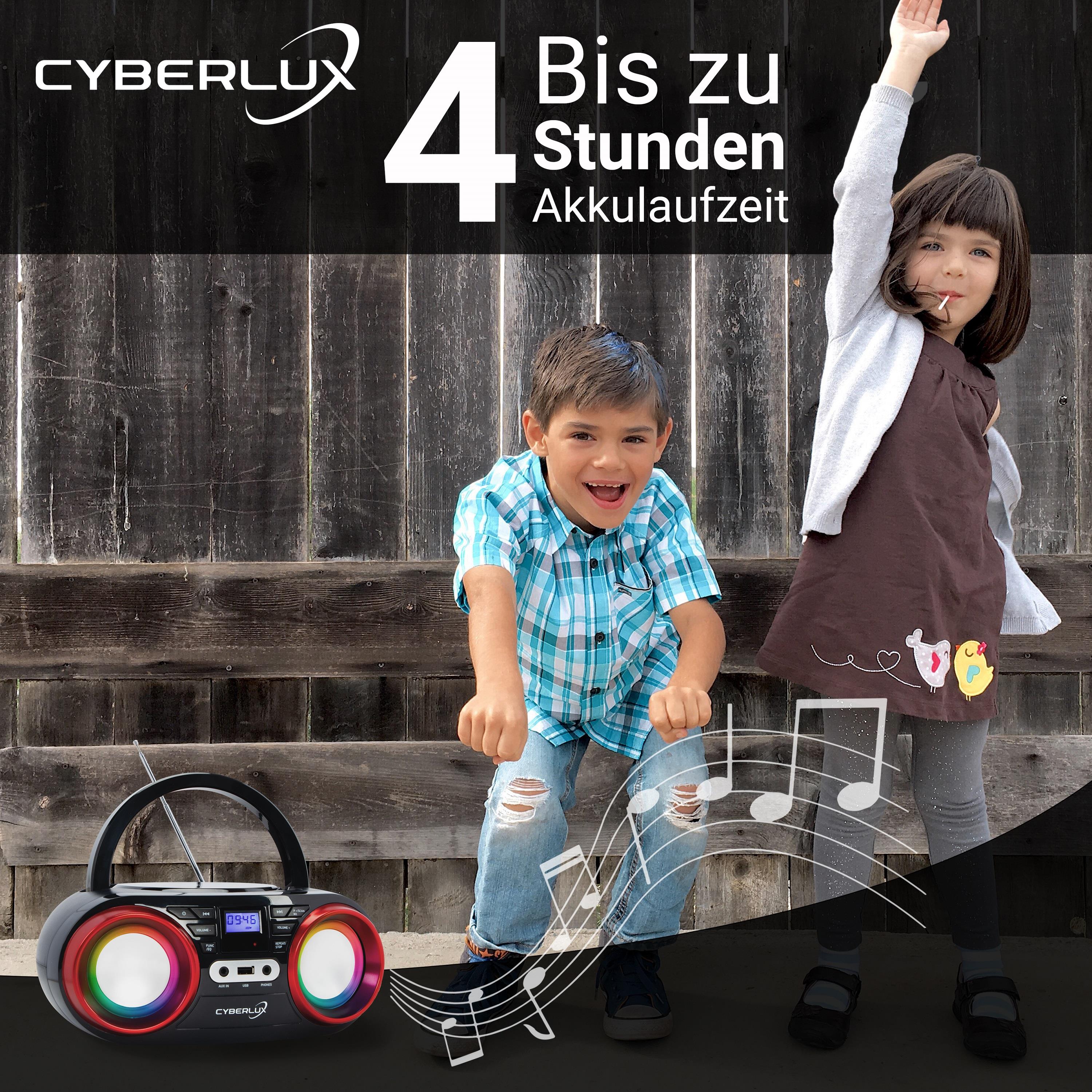 Cyberlux CD-Player m. LED-Beleuchtung USB Kinder Radio Schwarz/Rot