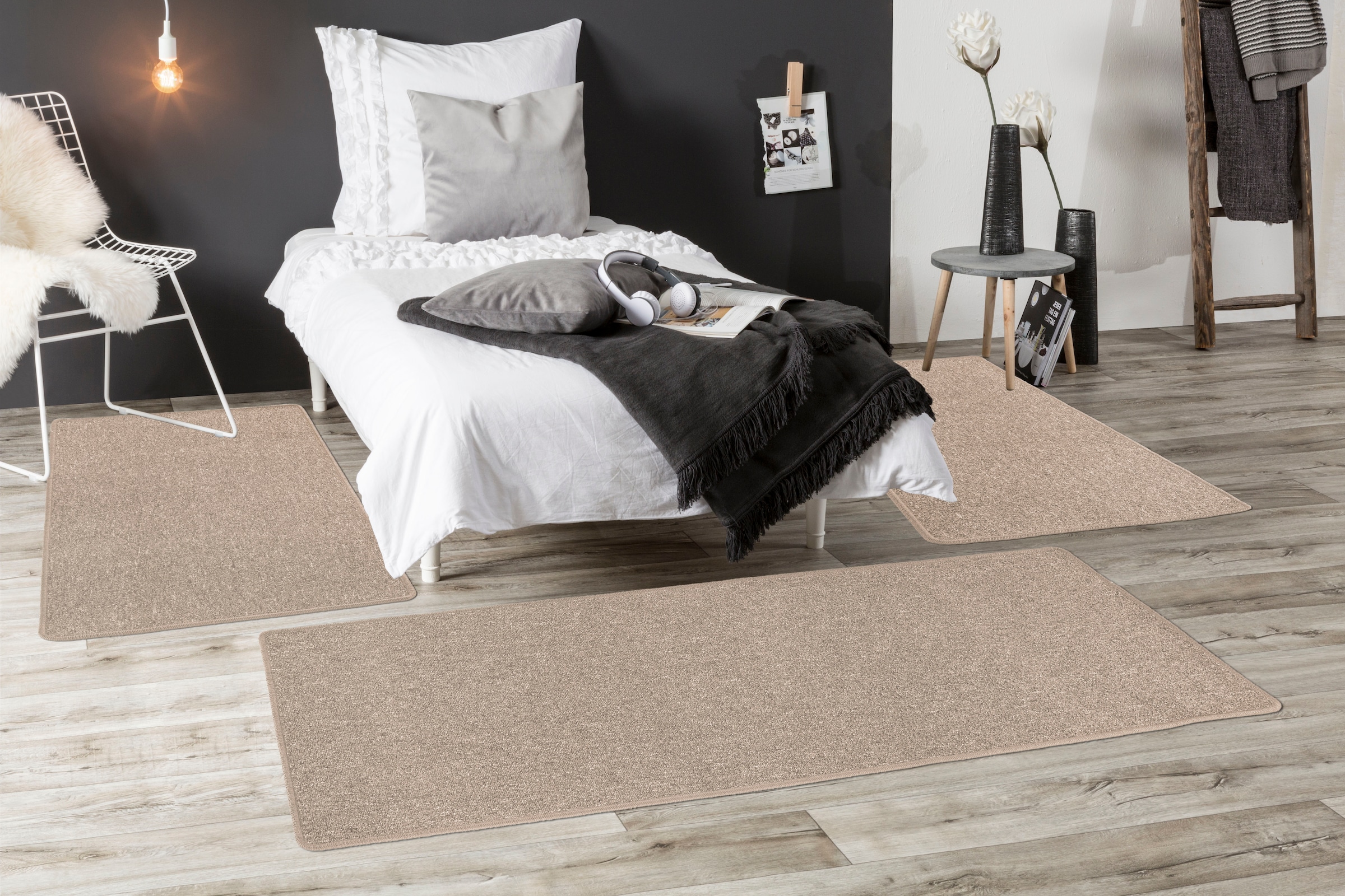 Andiamo Bettumrandung »Luton, Made in Germany« Höhe 5 mm 3 Stk. tlg. Bettvorleger, Läufer-Set für das Schlafzimmer, melierte Optik
