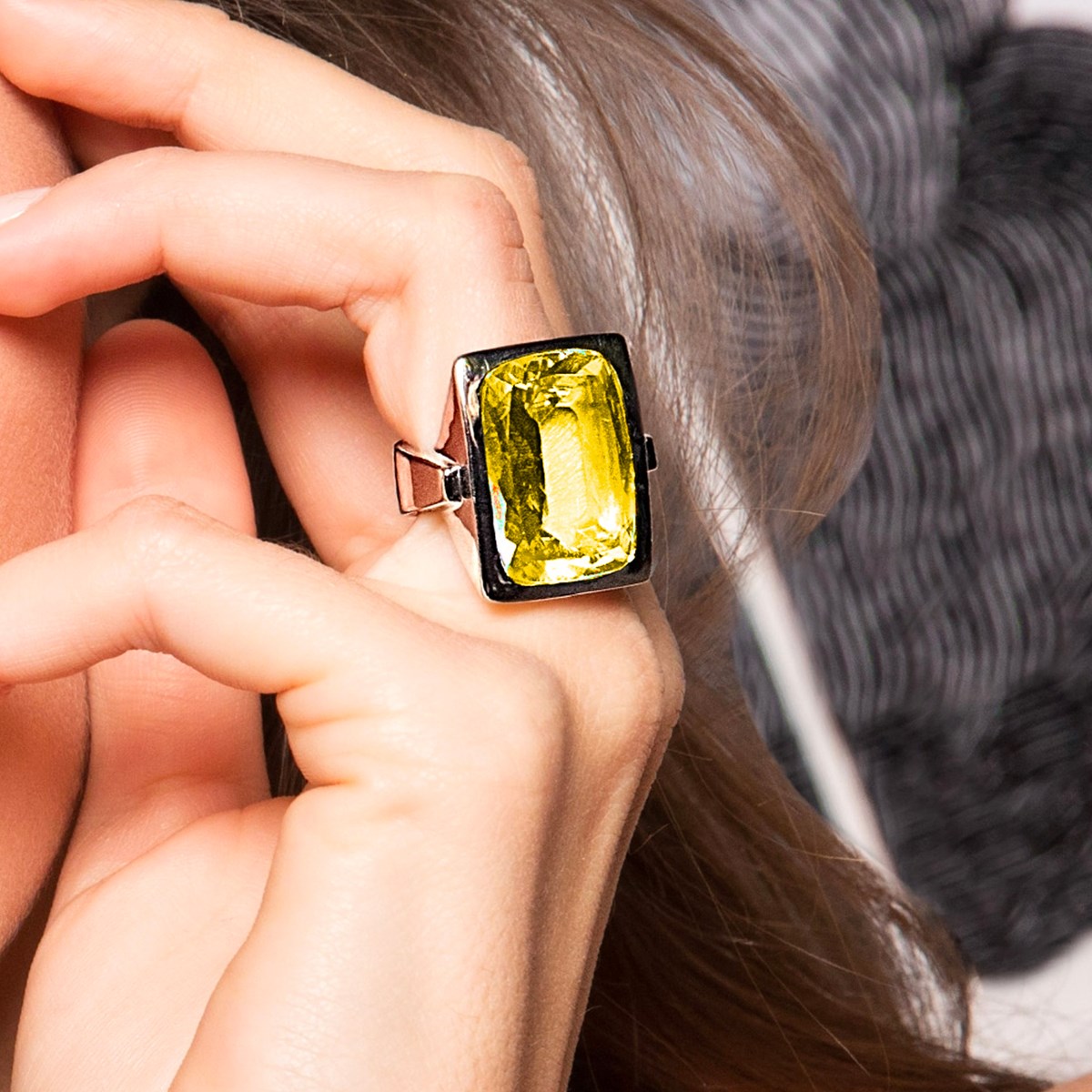 Bague Circes Argent  Pierre Quartz Jaune