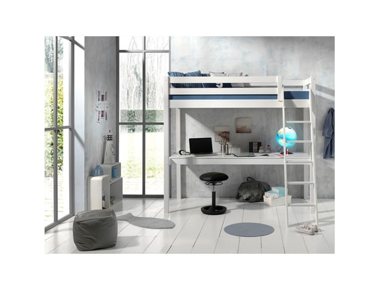 VIPACK - Lit mezzanine 140x200 sommier inclus et bureau pino - blanc