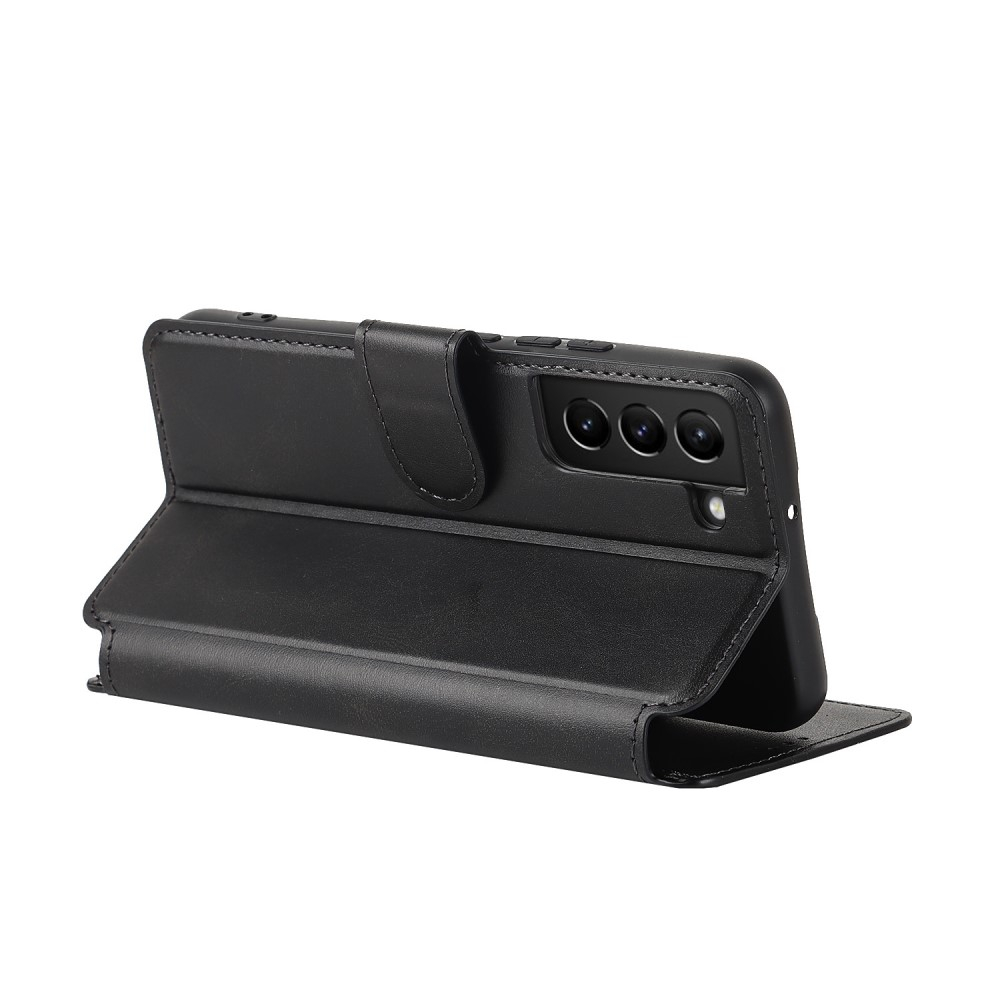 Samsung Galaxy S22 5G Leder Tasche mit Kartenfach im Retro Style - Schwarz