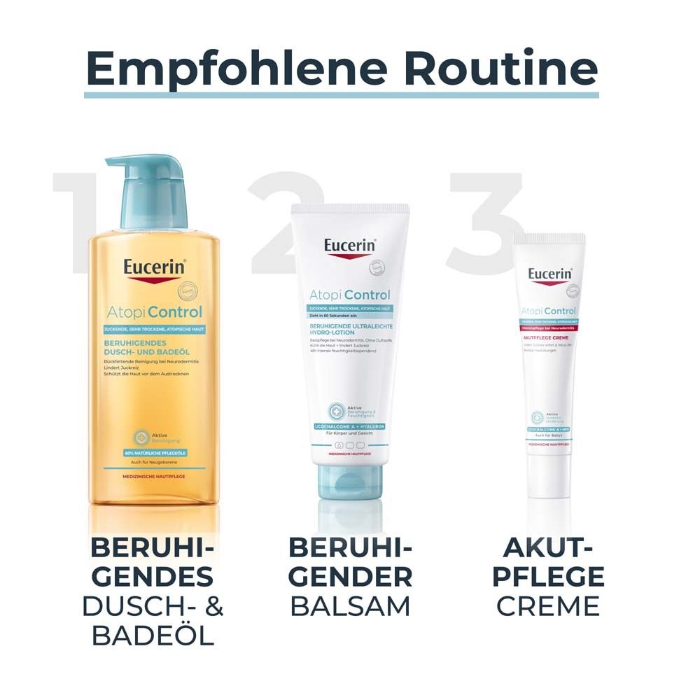 Eucerin® AtopiControl Akutpflege Creme reduziert Juckreiz und lindert Rötungen bei akuten Neurodermitisschüben. - Jetzt 3€ sparen mit Code 