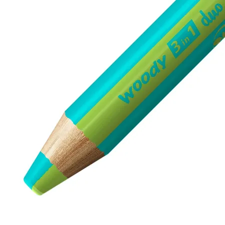 Duo Buntstift, Wasserfarbe & Wachsmalkreide - STABILO woody 3 in 1 duo - zweifarbige Mine - Einzelstift - türkis/hellgrün