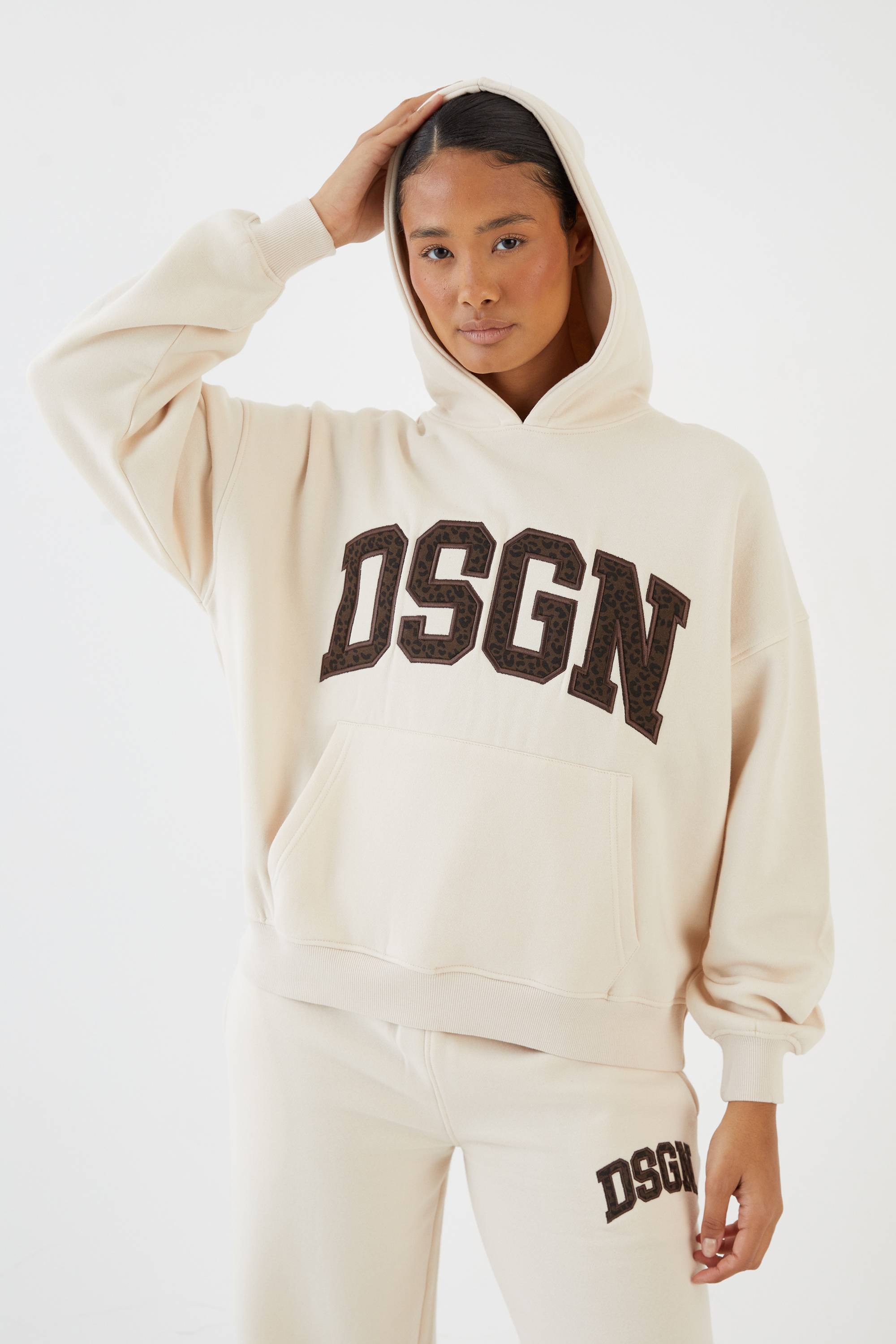 DSGN Studio Leopard Applique Oversized Hoodie