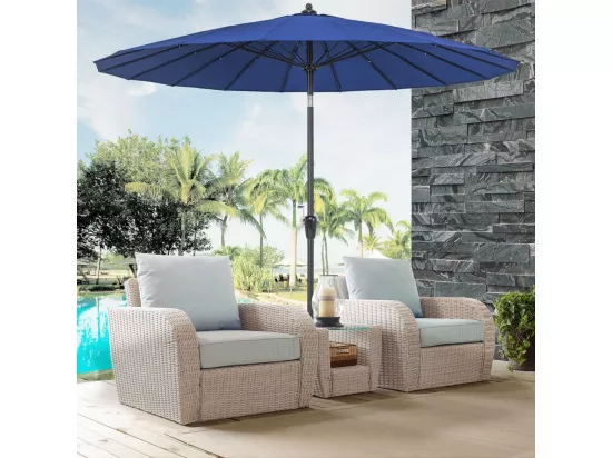 Parasol de Jardin Rond Ø 265CM, Parasol avec 18 Baleines en Fibre de Verre avec Manivelle et Mécanisme d'Inclinaison, Parasol de Terrasse avec Toile Résistante et Poteau en Aluminium (Bleu)