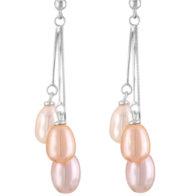 Boucles d'Oreilles Pendantes Femme et Perles de Culture d'eau douce Multicolores et Argent 925