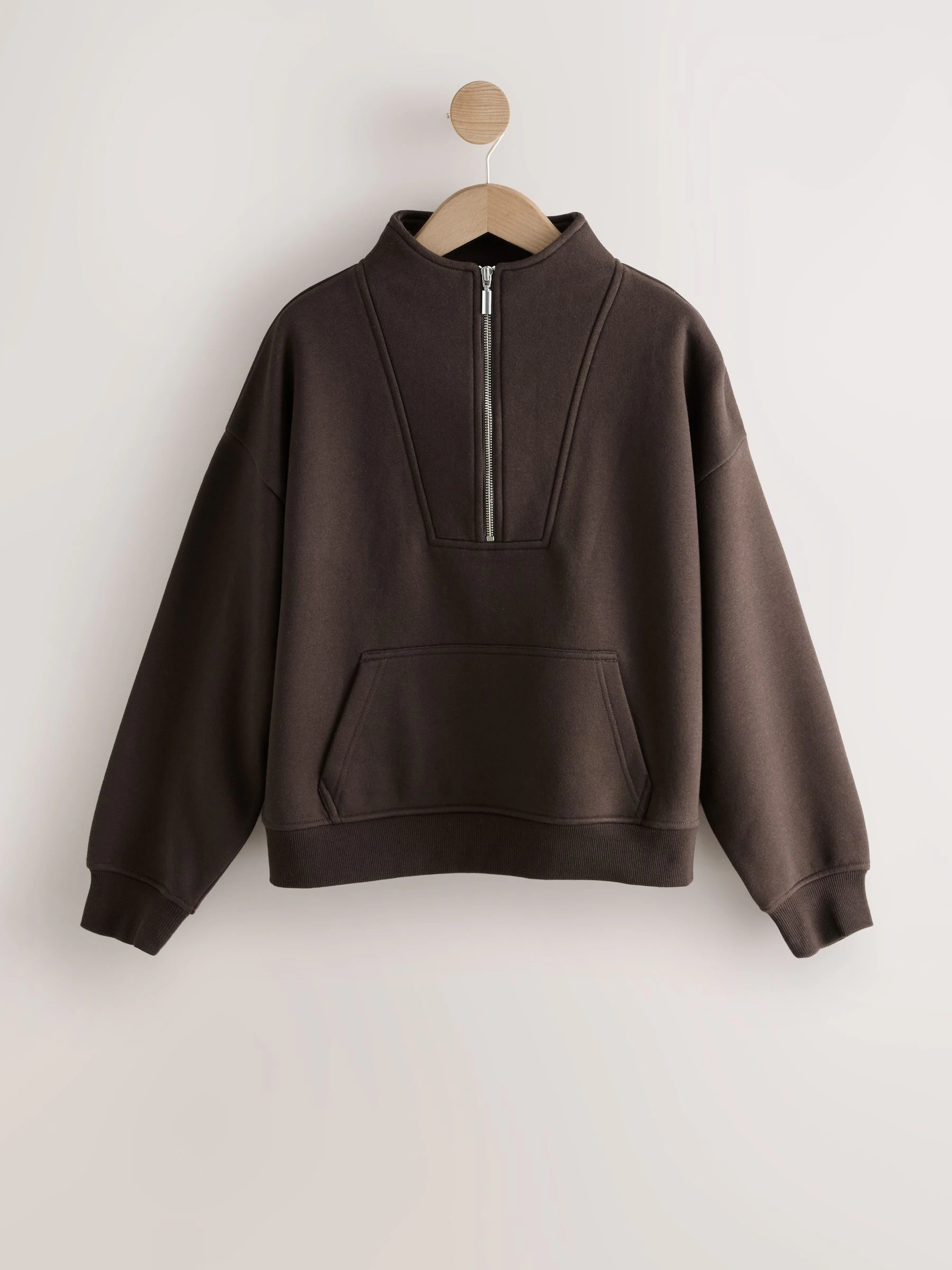 Chocoladebruin - Relaxed fit sweatshirt van zware katoenrijke jersey met ritssluiting bij de hals