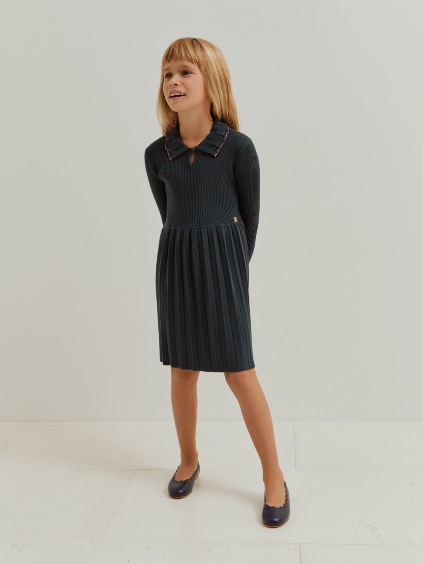 Vestido malha canelada com pregas