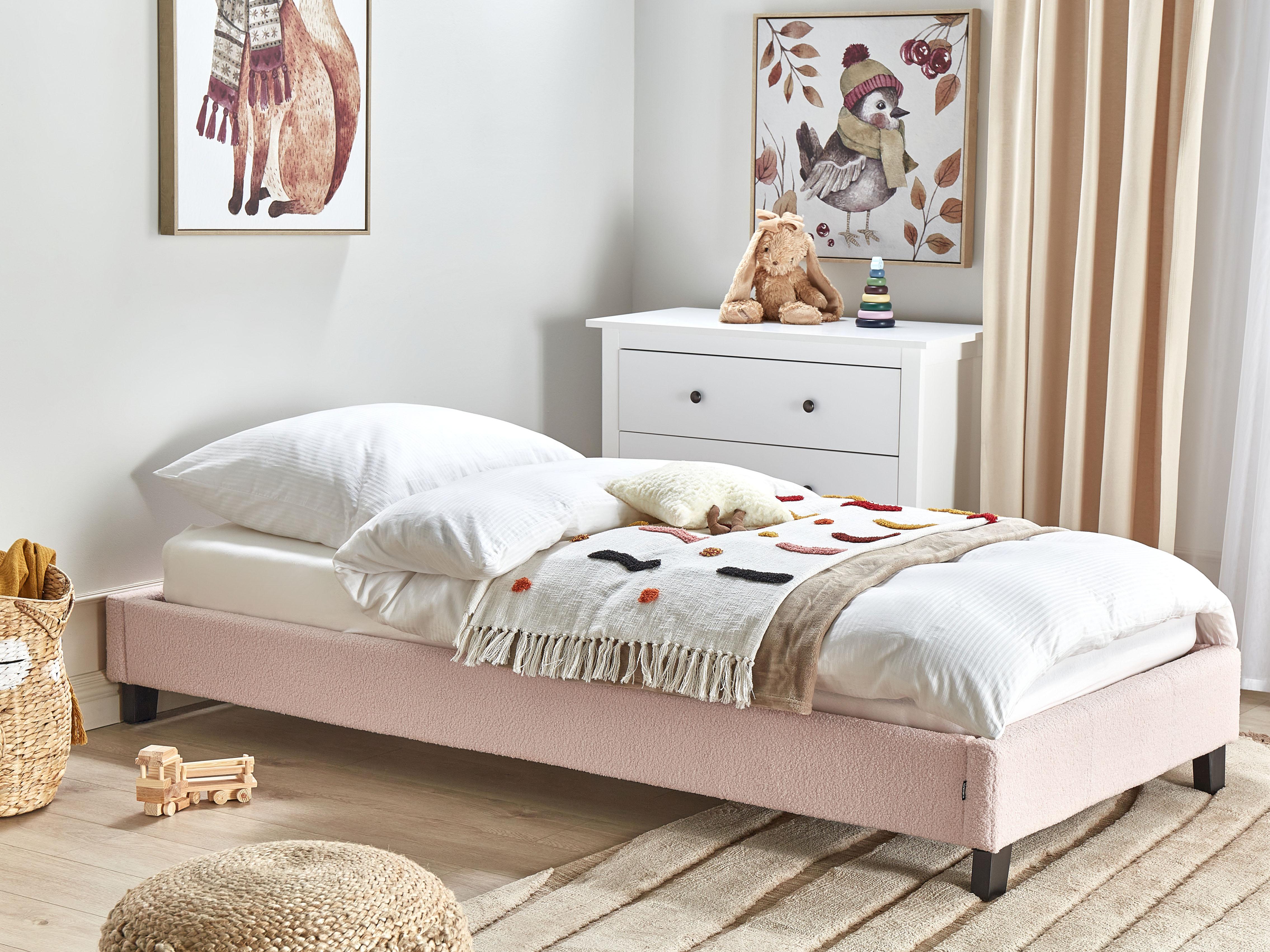 Bed zonder hoofdbord Bouclé ROANNE 90 x 200 cm Pastelroze