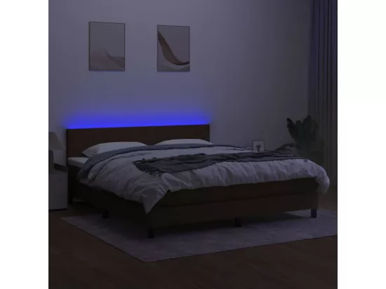 Sommier tapissier matelas et LED Marron foncé 180x200cm Tissu