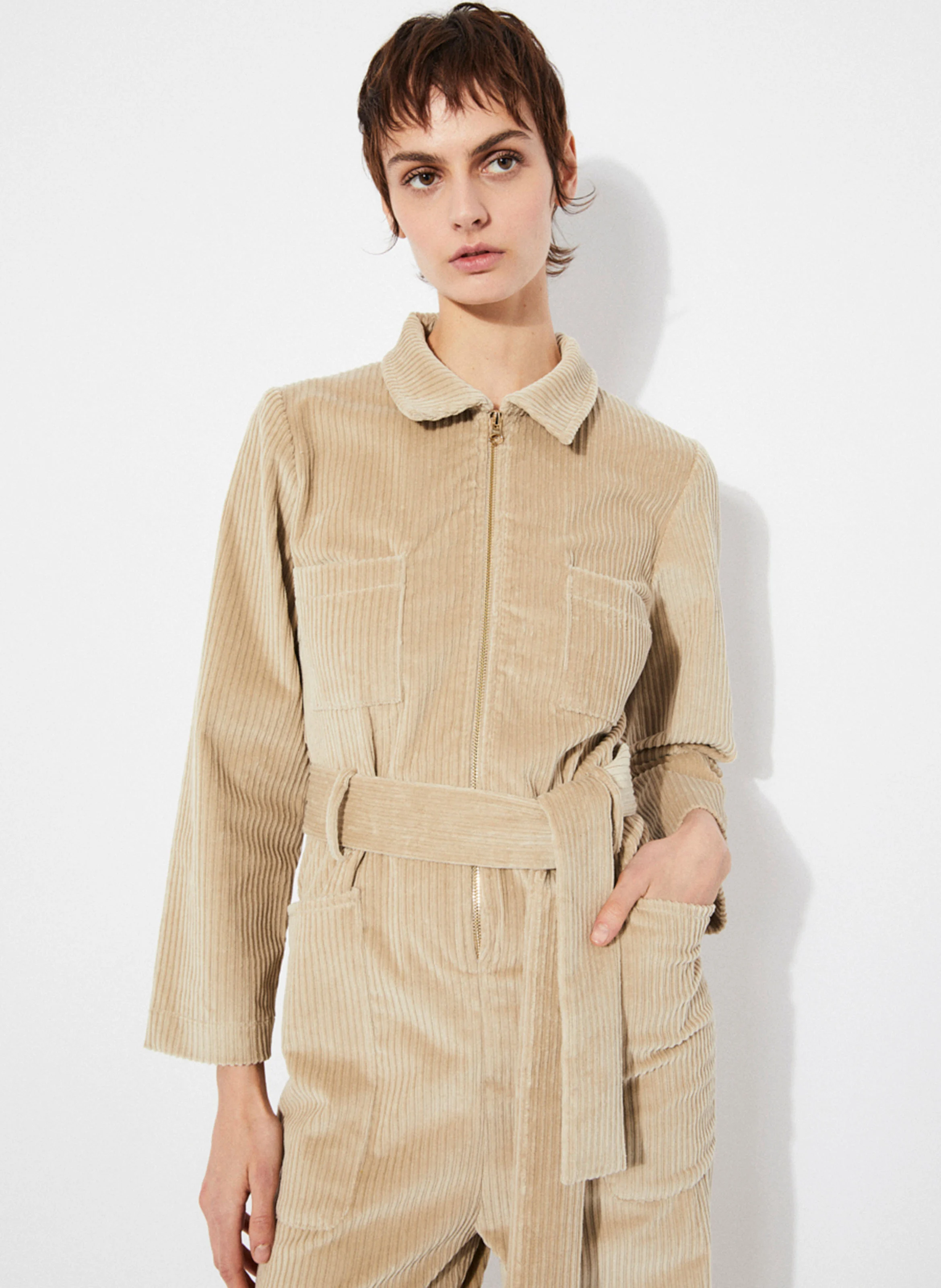 CRISTALL - Combinaison col classique en coton mélangé | Beige